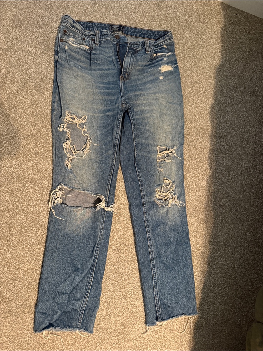 Abercrombie Distressed Women's Blue Ripped Straight-Leg Jeans